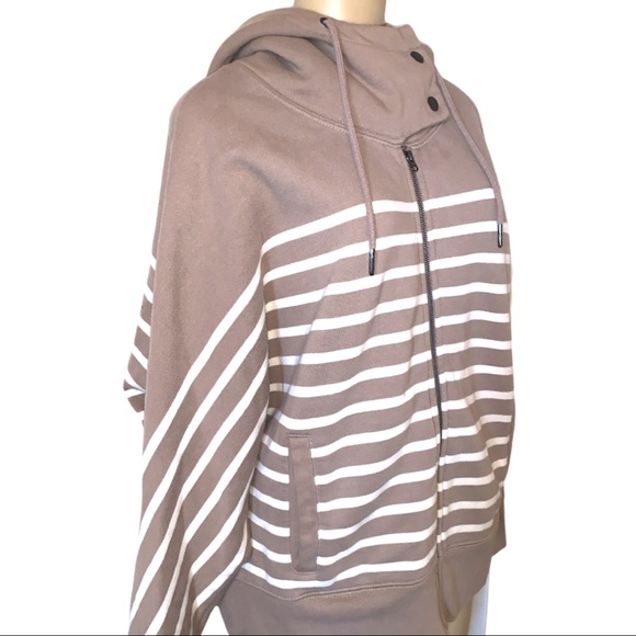GAP Plush Tan Brown Striped Hooded Sweatshirt Jacket - Picture 6 of 7